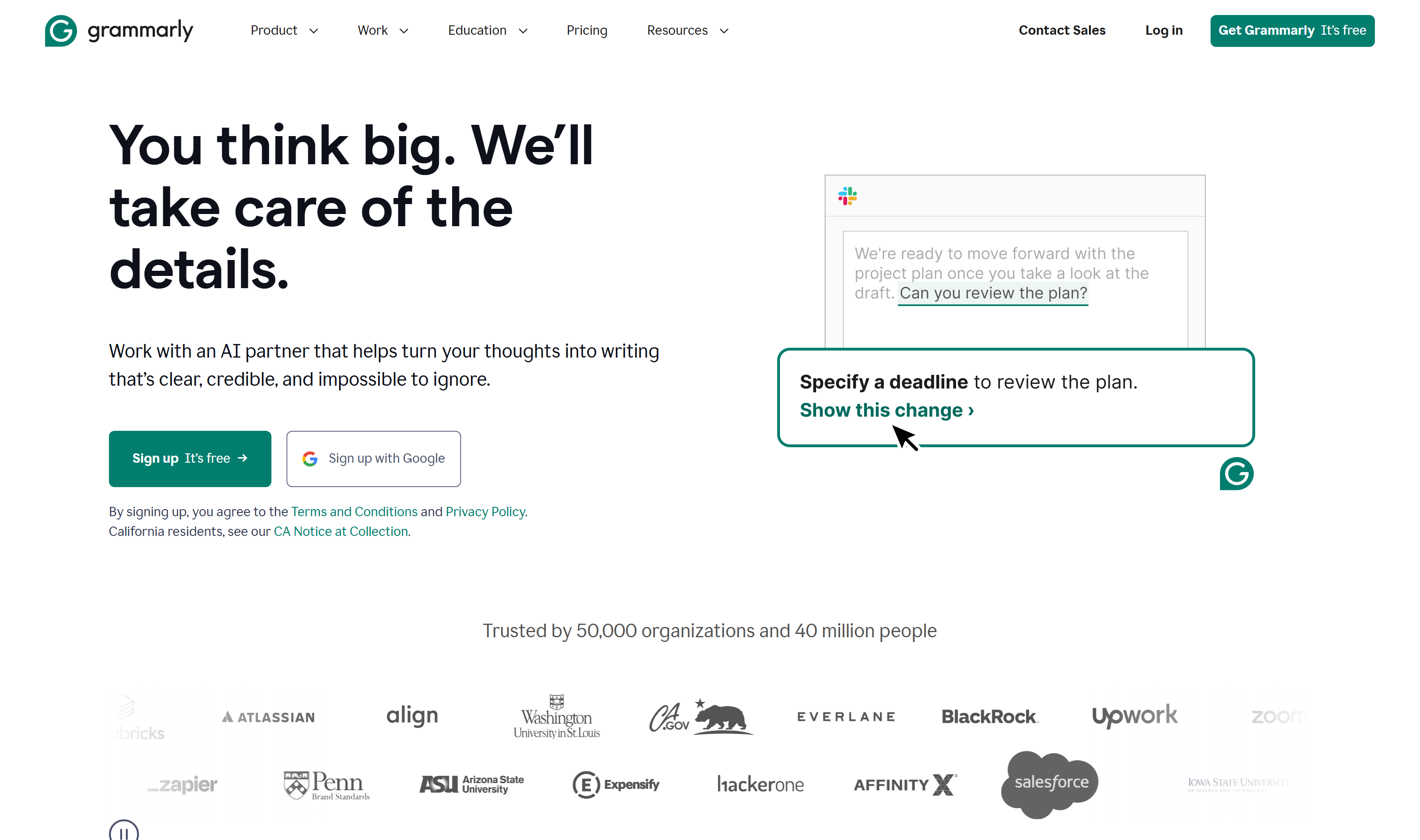 Grammarly homepage