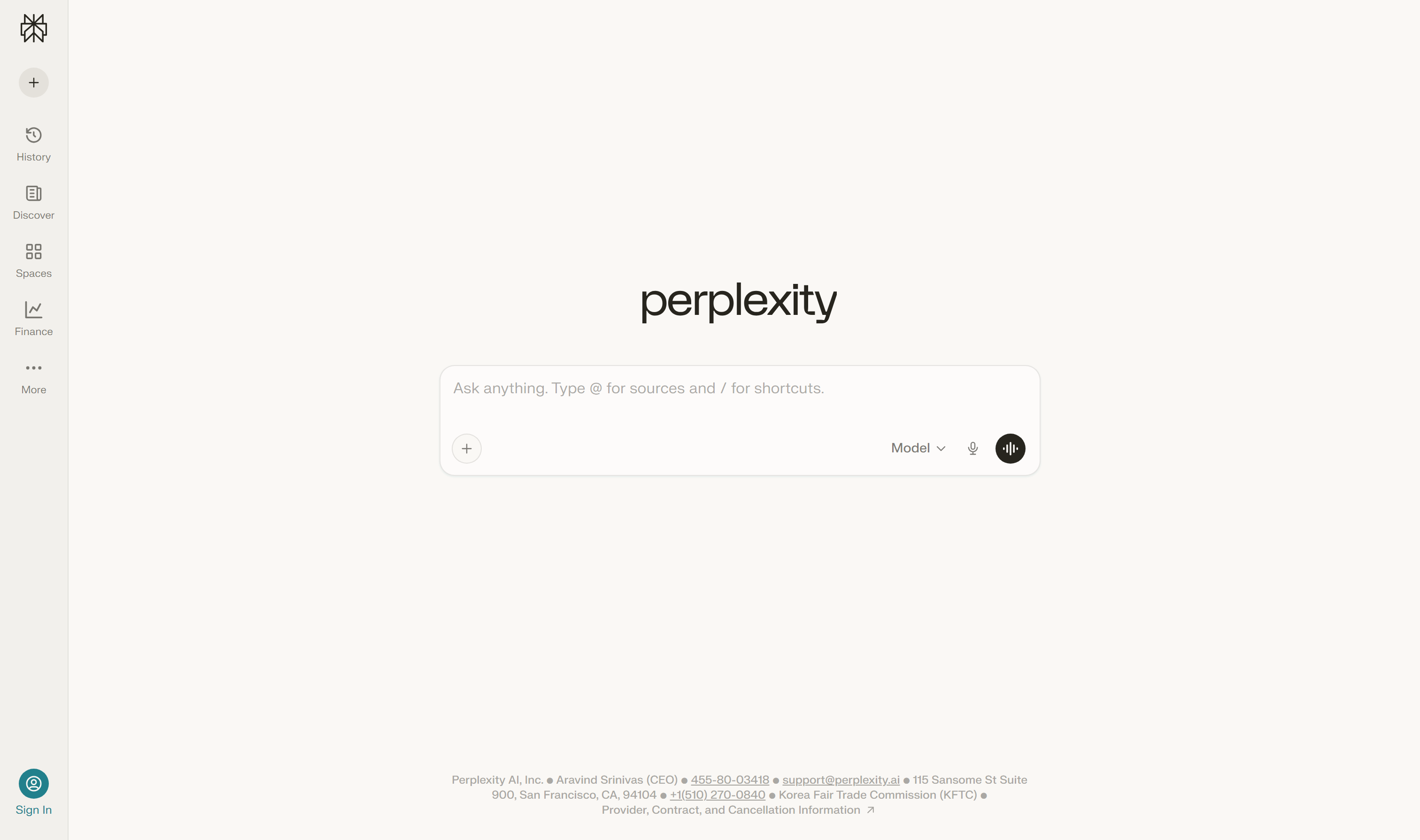Perplexity AI homepage