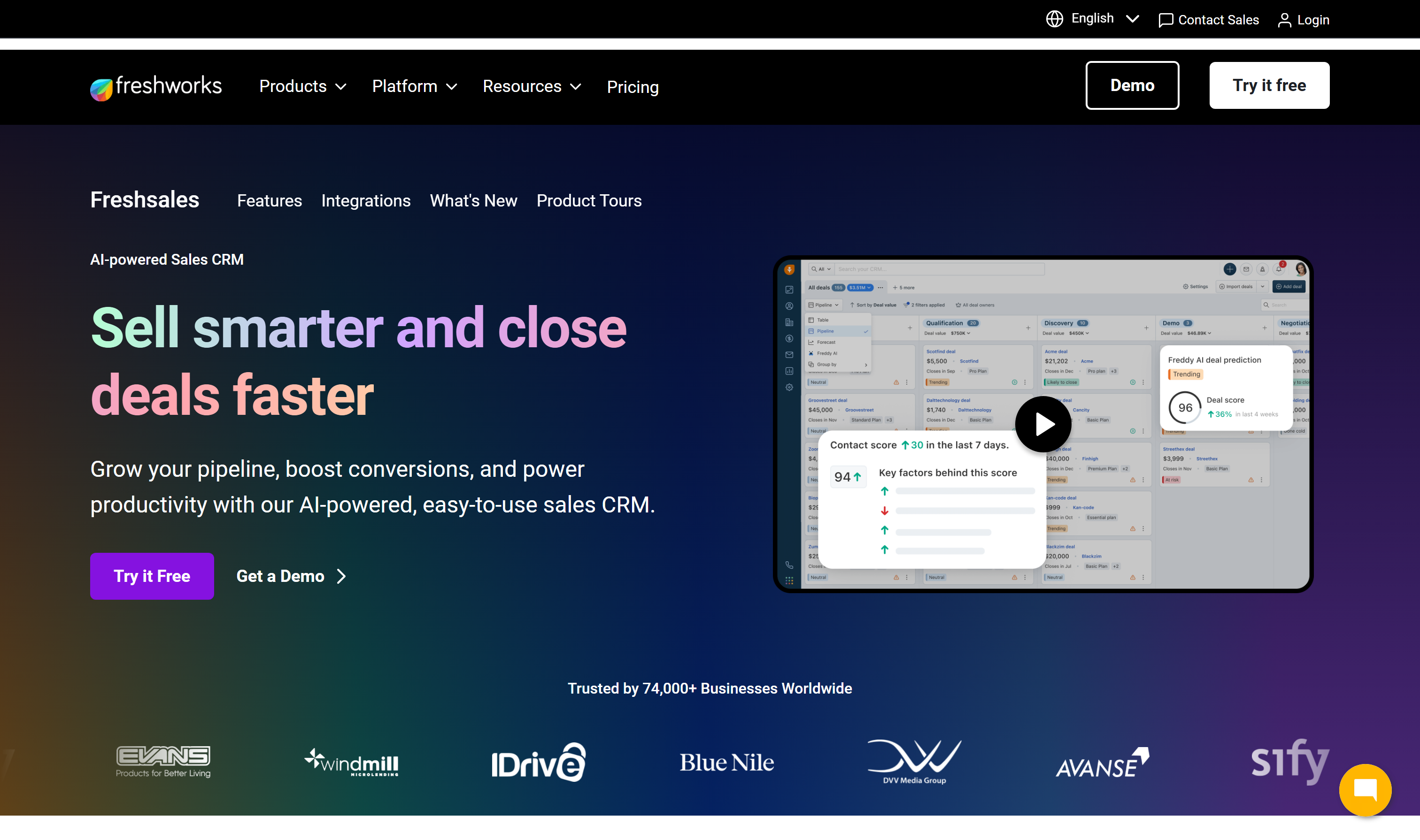 Freshsales homepage