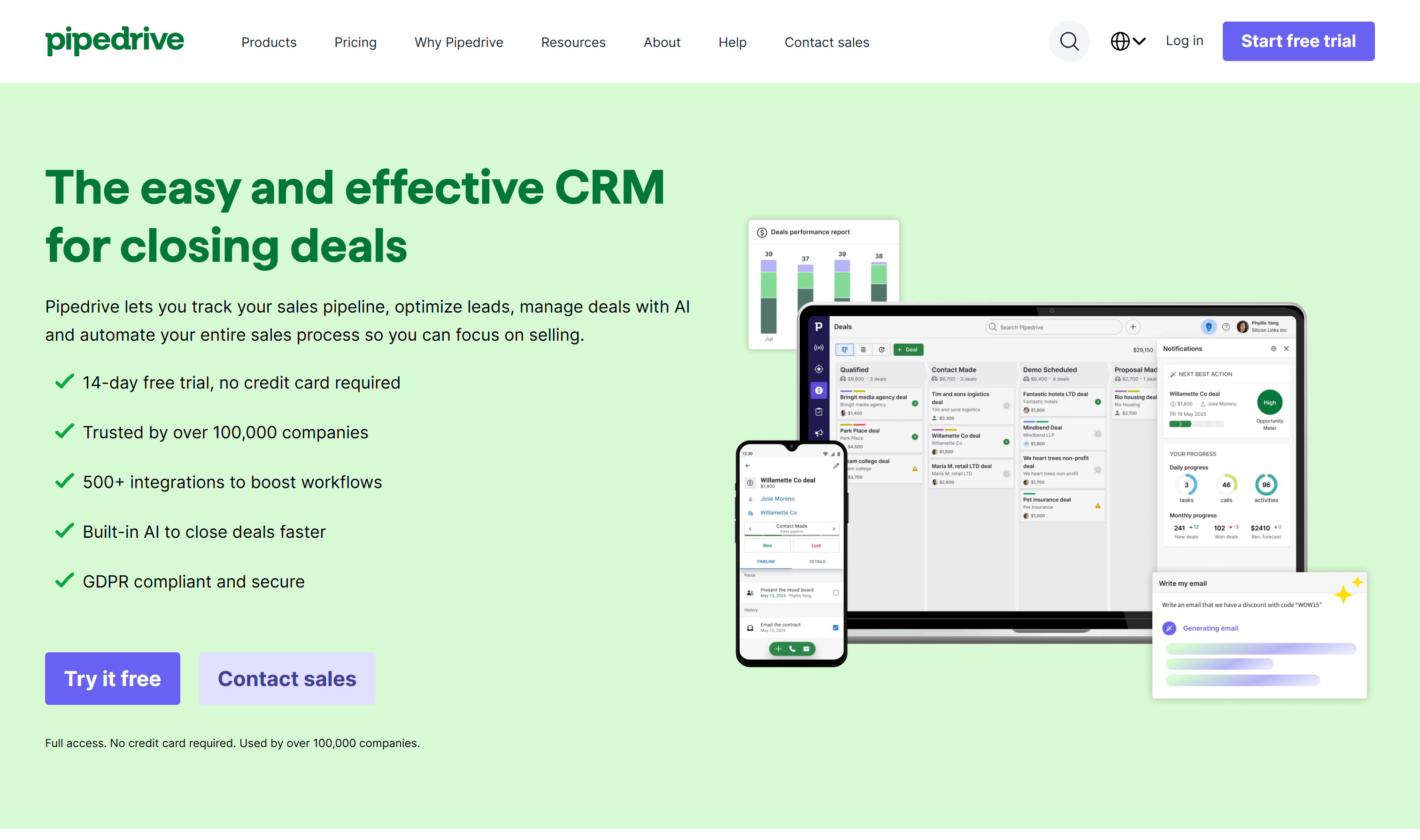 Pipedrive homepage